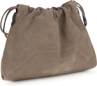 Brunello Cucinelli Womens Suede Pouch Shore Calf Leather Bos Taurus Shoulder Bags