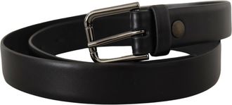 Dolce & Gabbana Black Calf Leather Classic Logo Metal Buckle Mens Belt