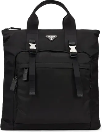 Prada Mens Tote Bag Re-Nylon & Saffiano Leather, Black Polyamide
