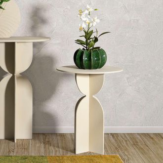 Dmora Mesa De Centro Fanotalo, Forma Redonda, Color Superior Blanco, Estructura Crema, 45x45x58h Cm Blanco Crema