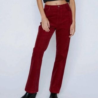 NASTY GAL Corduroy High Waisted Pants In Mulberry