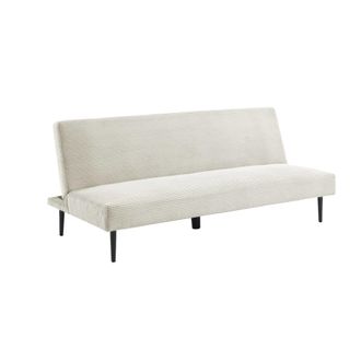 Sweeek Sof&aacute;-cama en terciopelo de pana fina, 3 plazas, crema