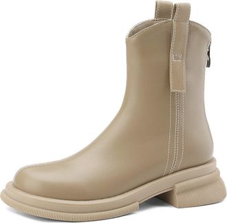 Generic Womens Retro Round-Toe Ankle Boots With Chunky Block Heels Back Zip Comfortable Slip-Resistant Durable For Casual Daily Streetwear Office Fall Winter,