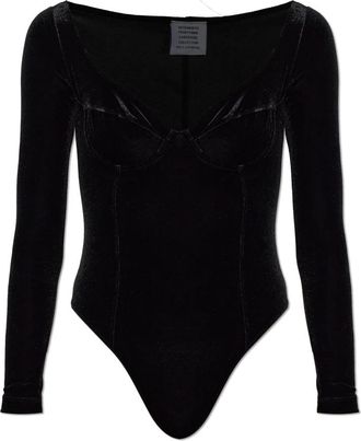 VETEMENTS Fluwelen Bodysuit met Lange Mouwen - Dames - Bodies - Zwart - S - Polyester - Tops