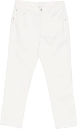 Brunello Cucinelli Rechte Jeans met Knoopsluiting - Dames - Regular Fit Jeans - Wit - L - Leer - Jeans
