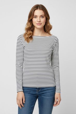 Only Langarmshirt ONLY ONLKISS LIFE LS BOATNECK TOP CC JRS NOOS, Damen, Gr. XL, cloud dancer stripes:luna stripes navy blazer, Jersey, Obermaterial: 95% Ba