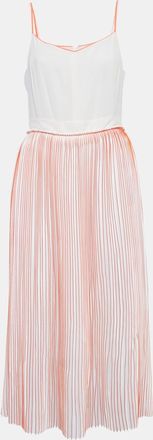 Victoria Beckham White/orange Silk And Plisse Midi Dress