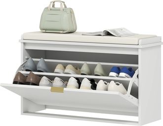 HOMCOM Homcom Panca Scarpiera Con Ripiano Interno Regolabile E Removibile, Mobile Scarpiera In Legno E Tessuto Effetto Lino, 80x26x47.5 Cm, Bianco E Beige