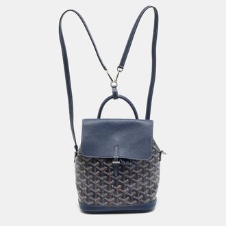 Goyard Alpin Mini Navy Blue Goyardine Coated Canvas And Leather Backpack