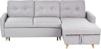 Beliani Corner Sofa Bed 4 Seater FLAKK Fabric Light Grey with Storage Left Hand