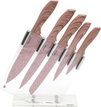 Bisetti Set of 5 Stonerose knives with pink wood design handles