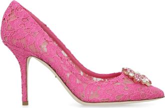 Dolce & Gabbana Kanten pump met Rhinestone Appliqu&eacute; - Dames - Pumps - Roze - 36 EU - Katoen - Schoenen