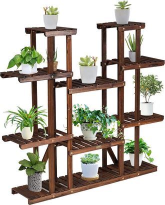 Costway Costway - Porta Plantas Estante De Madera Con 9 Niveles Para 17 Macetas De Plantas Y Flores