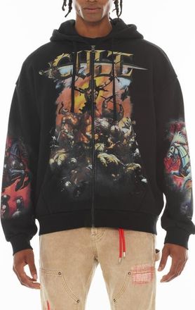 Cult of Individuality Horseman Full Zip Graphic Hoodie in Black at Nordstrom, Size Xxx-Large