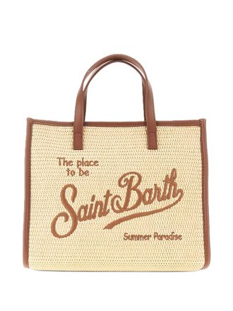 MC2 Saint Barth Rectangular Woven Tote Bag with Embroidered Script