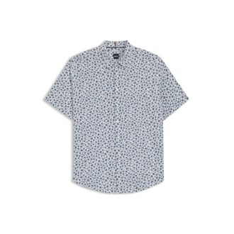 BOSS Slim-fit shirt in floral-print stretch linen