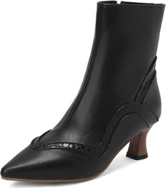 Generic Womens Pointed Toe Ankle Boots Contrast Panel Kitten Heel Snakeskin Crocodile Pattern Cushioned Insole Non-Slip Outsole Party Daily Evening Shoes,Blac