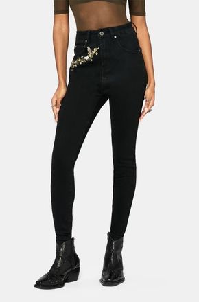 Disturbia Abundance Embroidered Denim Skinny Jean in Black at Nordstrom, Size 16