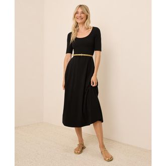 Pact Fit & Flare Signature Scoop Dress Made With Organic Cotton in Black at Nordstrom, Size Small