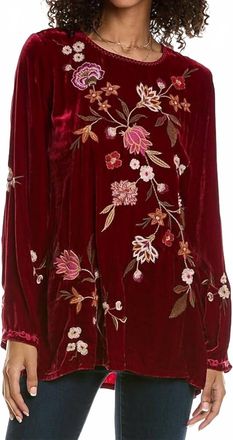 Johnny Was Quinn Velvet Kimono Sleeve Tunic In Rich Red