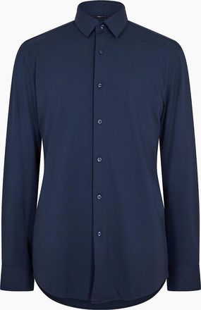 HUGO BOSS Mens Point Collar Long Sleeve Oxford Shirt - Navy - Size: 16.5 inch