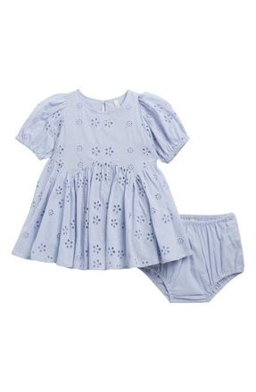Rylee + Cru Rose Cotton Broderie Anglaise Dress with Bloomers in Periwinkle at Nordstrom, Size 18-24M