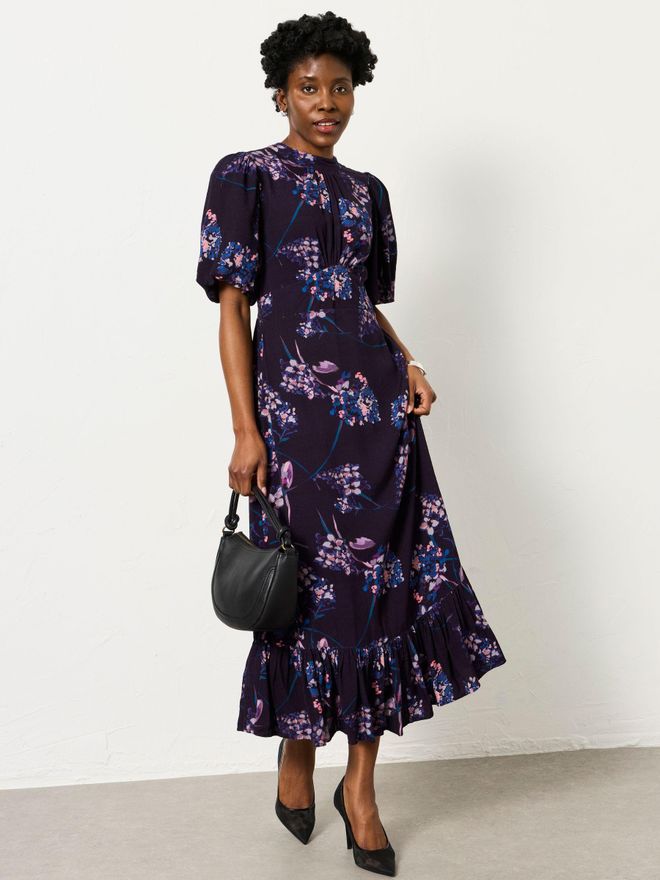 FatFace Mila Dark Purple Heritage Floral Regular Midi Dress