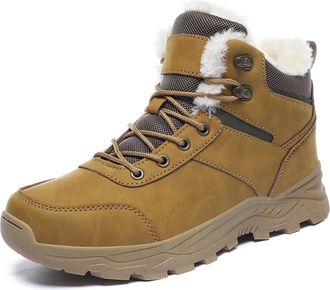 Generic Mens Snow Boots Winter Outdoor Shoes Warm Fur Lined Hiking Waterproof Anti-Slip Lightweight Ankle Booties (Yellow,8.5)