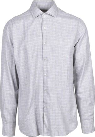 Xacus Light Grey Checkered Cotton-Blend Flannel Shirt