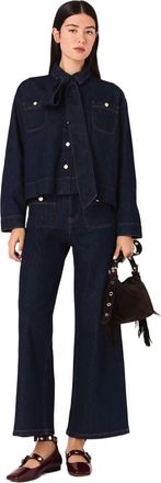 Maje Denim jacket with bow in Navy at Nordstrom, Size X-Small