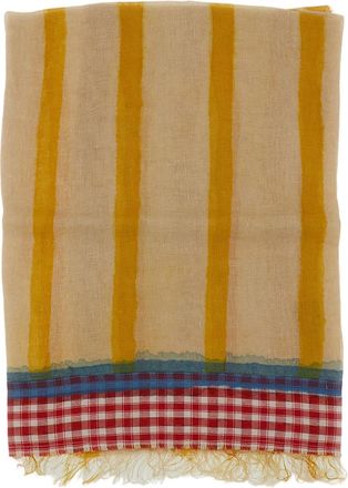 Exquisite J Lightweight Scarf With Vertical Mustard Stripes And Fringed Edges