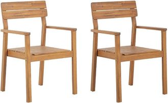 Beliani Conjunto De 2 Sillas De Madera De Acacia Clara Con Reposabrazos R&uacute;stico Jard&iacute;n Exterior Fornelli