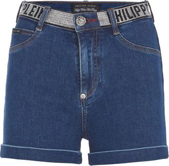Philipp Plein Denim High Waist Hot Pants - Dames - Denim shorts - Blauw - W26 - Denim - Korte Broeken