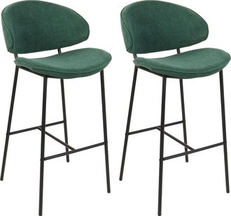 Beliani Conjunto De 2 Sillas De Bar Modernas Asiento Tapizado En Tela Respaldo Curvo Sin Reposabrazos Patas Negras Verde Kiana