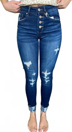 Kancan Harper Button-Up Cuffed Skinny Jeans In Dark Wash