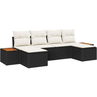 vidaXL Vidaxl - Conjunto De Sof&aacute; De Jard&iacute;n 6 Pcs Negro Y Crema 184 X 62 X 85 Cm