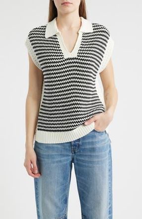 Wit & Wisdom Stripe Sleeveless Johnny Collar Sweater in Off White/Black at Nordstrom Rack, Size Medium