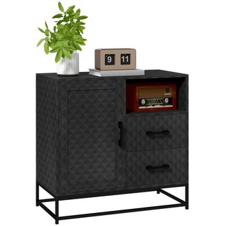 HOMCOM Cupboard with Adjustable Shelf - Open Compartment - 2 Drawers - Black | TJ Hughes