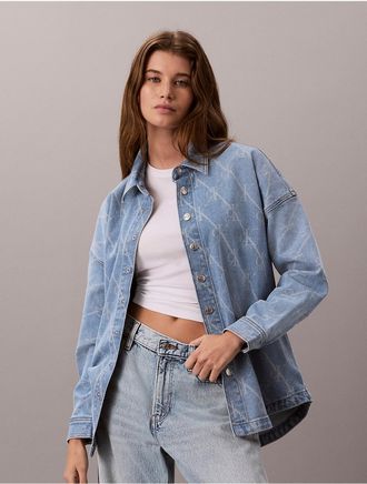 Calvin Klein Jeans Calvin Klein Womens Monogram Logo Overshirt - Blue - XL
