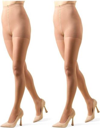 MeMoi Crystal 2-Pack Control Top Tights in Nude Beige at Nordstrom, Size X-Large