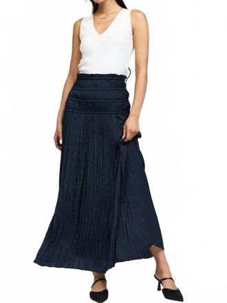 Current Air Crinkled Smocked Waist Maxi Skirt In Dark Navy