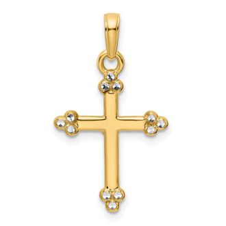 Diamond2Deal 14k Yellow Gold Rhodium Diamond-Cut Cross Pendant