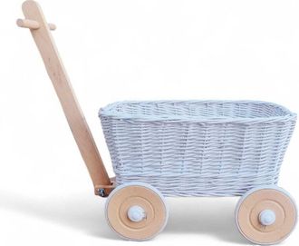 OEM Carrito De Mimbre Blanco Para Juguetes. Carrito Con Escalera Para Juguetes. Cesta De Mimbre Para Juguetes