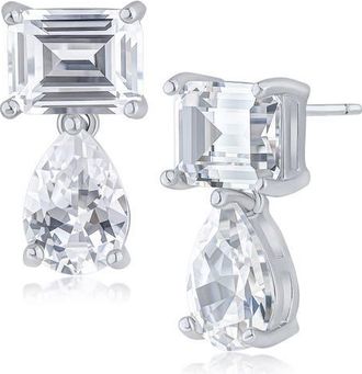 Kenneth Jay Lane Pear & Emerald-Cut Cubic Zirconia Drop Earrings in Rhodium Plated Brass at Nordstrom