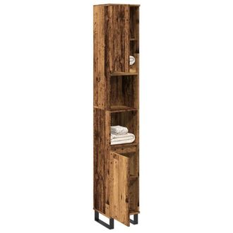 Berkfield Home Bathroom Cabinet Old Wood 30x30x190 cm Engineered Wood in Brown | Size: 30 x 30 x 190 cm