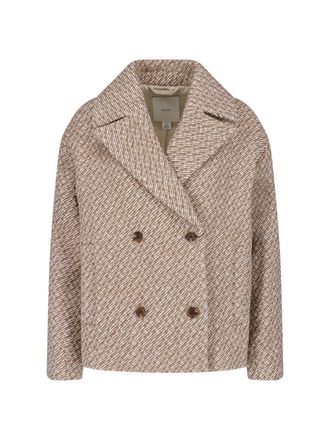 Calvin Klein Short Double-Breasted Wool Blend Coat with Notched Lapels