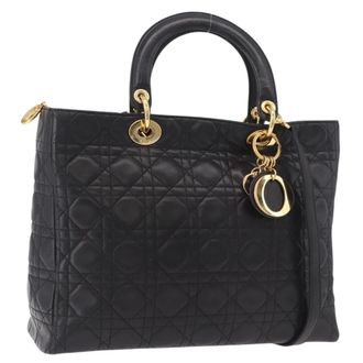Dior Vintage Lady Dior Bag Leather Black Leather Handbag (Pre-Owned)