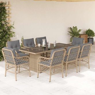 vidaXL Set Comedor De Jard&iacute;n 9 Pzas Con Cojines Rat&aacute;n Sint&eacute;tico Beige Vidaxl