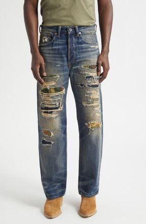 Ralph Lauren Relaxed Fit Ripped & Repaired Straight Leg Jeans in Averie Wash at Nordstrom, Size 32 X 32