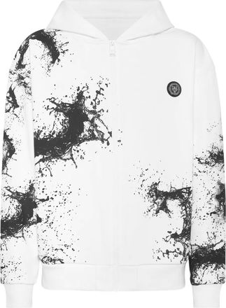 Plein Sport Felpa con stampa Splash, zip e cappuccio - Bianco